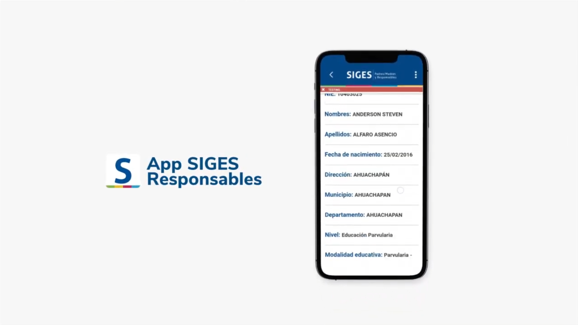 Pantalla de celular con la App SIGES Responsables de Familia